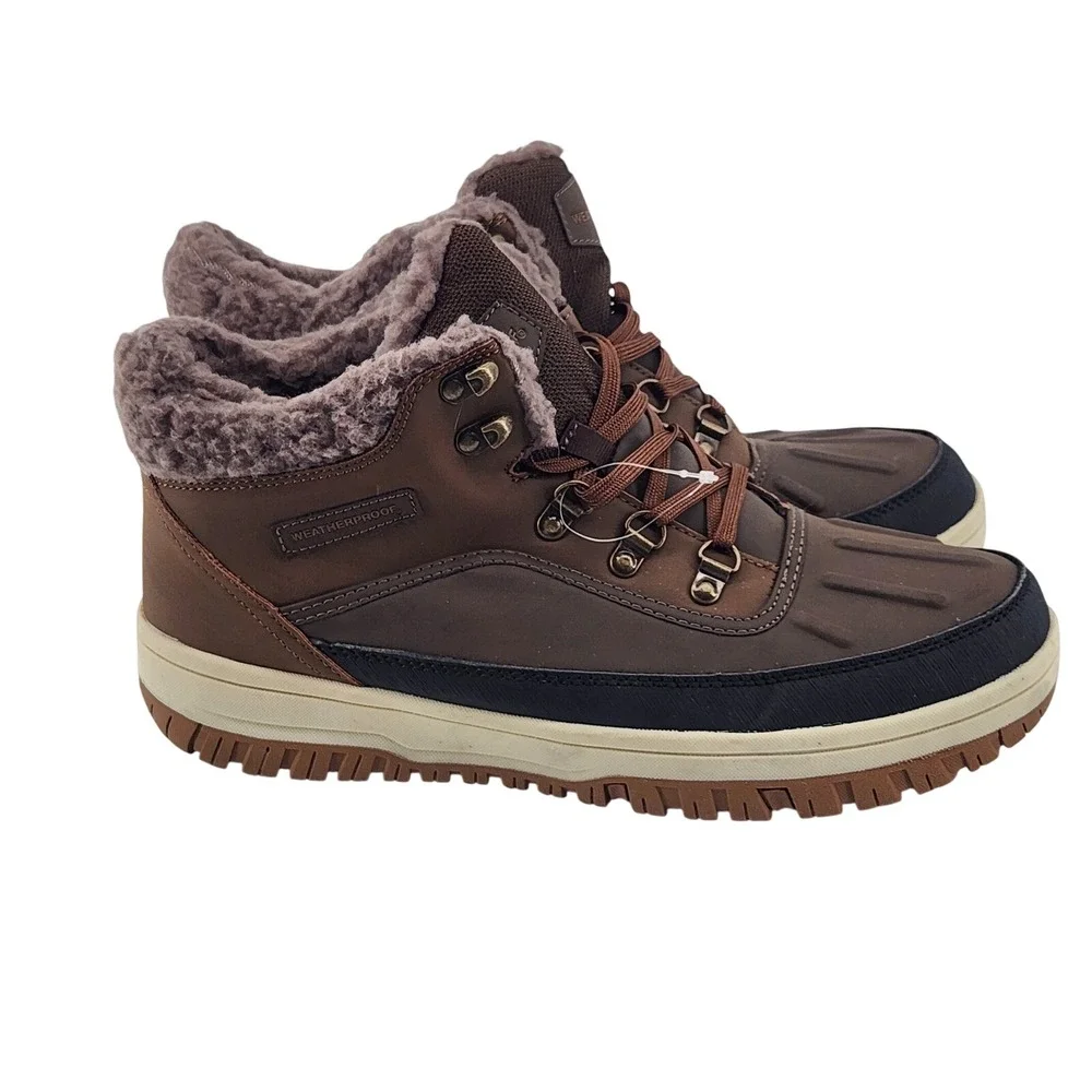 Weatherproof‎ Slope Duck Boots Mens 11 Brown Faux Fur Lined Waterproof NWOT